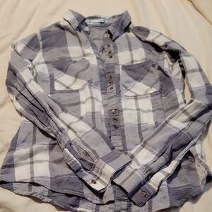 Maurices Gray and White Plaid Shirt